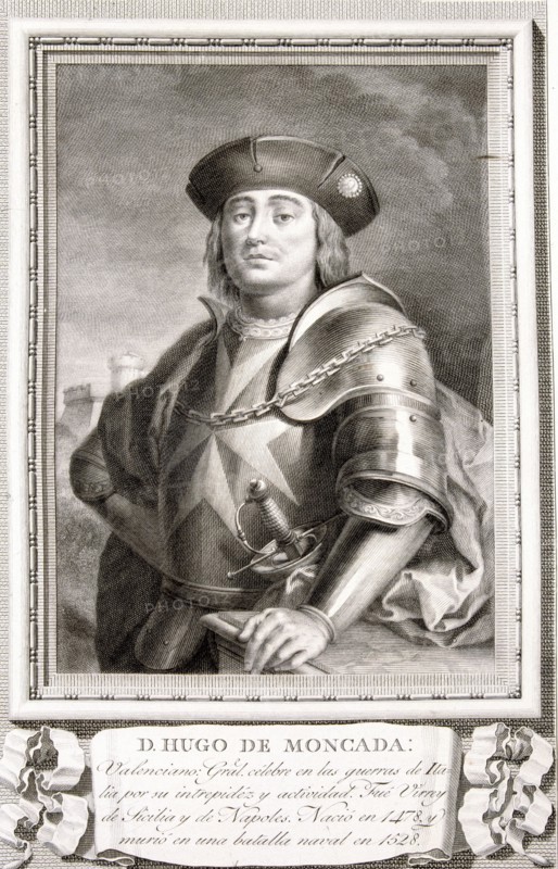 Hugo de Moncada (1478-1528), Spanish general, engraving from the collection 'Illustrious Men'.