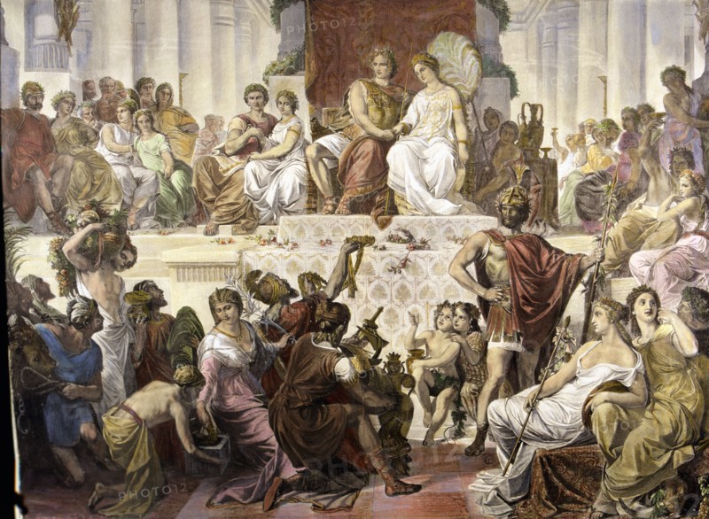 Wedding in Susa', Alexander the Great, king of Macedonia (356-323 B.C.), With Estatira, colored e?