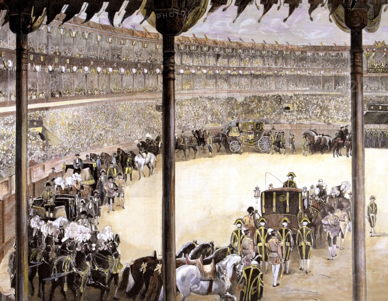 Bullfight held in Madrid with the assistance of kings' Alfonso XII, King Spain (1857-1885).