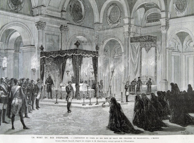 Death of Alphonse XII, exhibition of the King's body in the Hall of Columns of the Royal Palace i?