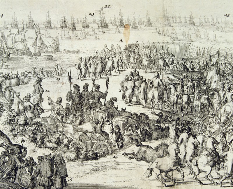 Landing of William III in England, engraving.