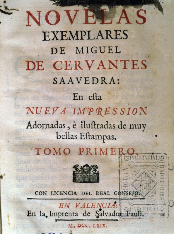 Novelas Ejemplares' (Exemplary Novels) by Miguel de Cervantes, Volume I, cover, Printing Salvador?