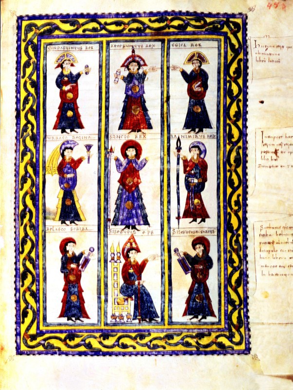 Iluminated page of the Codex Emilianense with kings Recesvinto, Knindesvinto, Egica, Urraca and S?