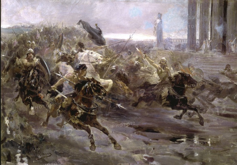 The Huns entering Rome, led by Attila', oil by Ulpiano Checa.