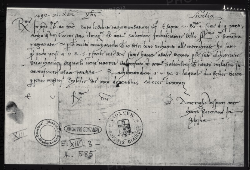 Autograph letter of Amerigo Vespucci written on 30th December 1492 in Seville to the Ducal Commis?