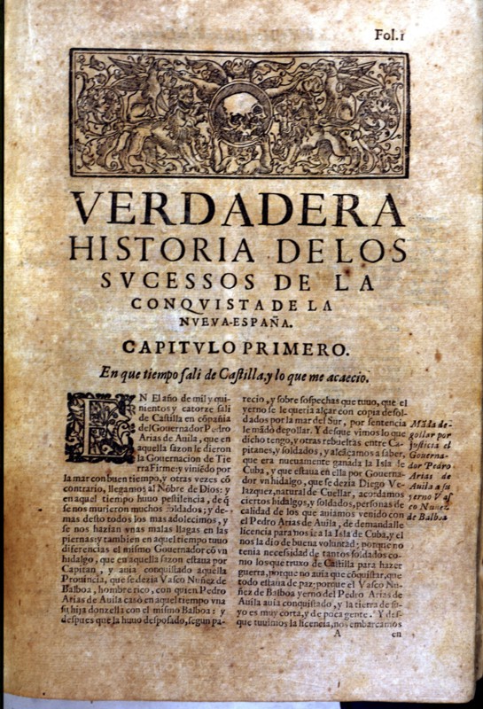 Front page of the book 'Historia verdadera de la conquista de la Nueva España' (True story of the?