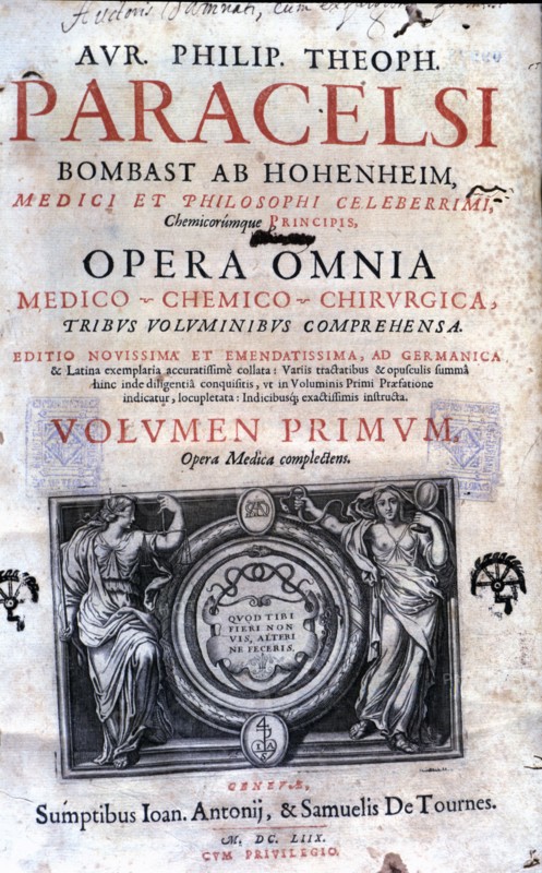 Cover of the work 'Opera Omnia' by Paracelsus, edition of 1658.