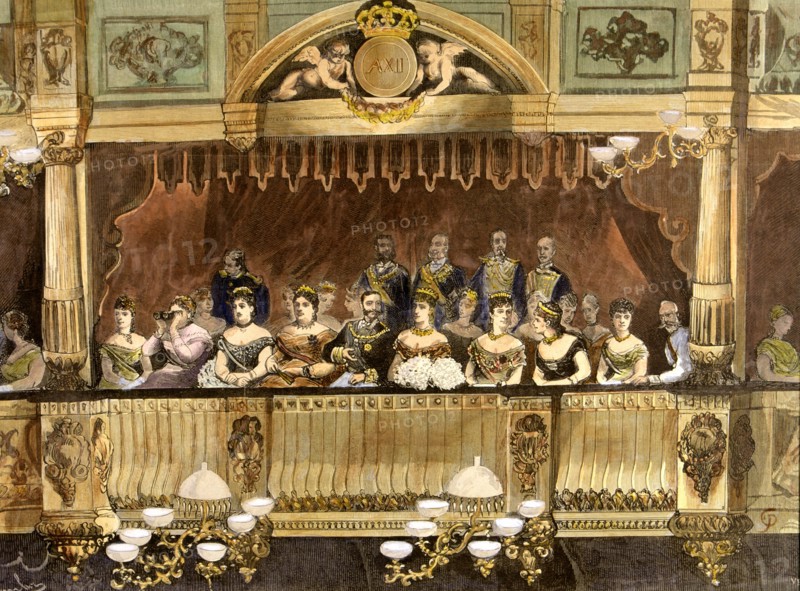 Theater box at the Royal Theatre with Maria Cristina, 1879' Alfonso XII, King of Spain (1857-1885?