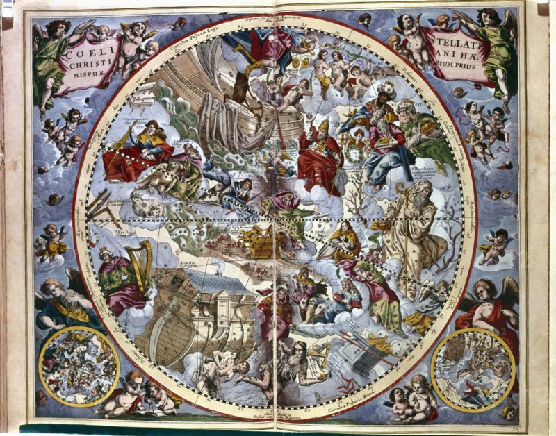 Harmonia Macrocosmica', engraving with Bible passages by Andreas Cellarius.
