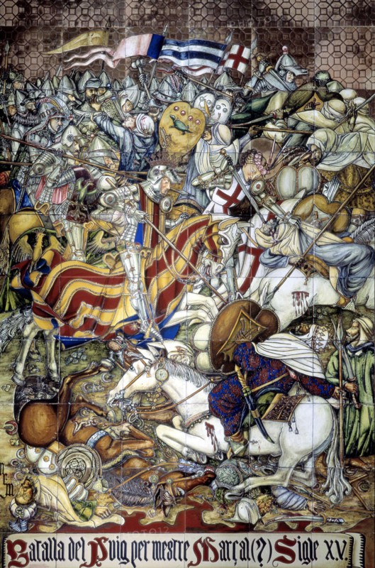 Battle of the Puig' 1237 Ceramic tile panel with Jaime I 'El conquistador'' (1208-1276), King of ?