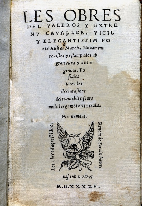Cover of the third edition of the works by Ausias March (1397? -1459), Printed in Barcelona in 15?