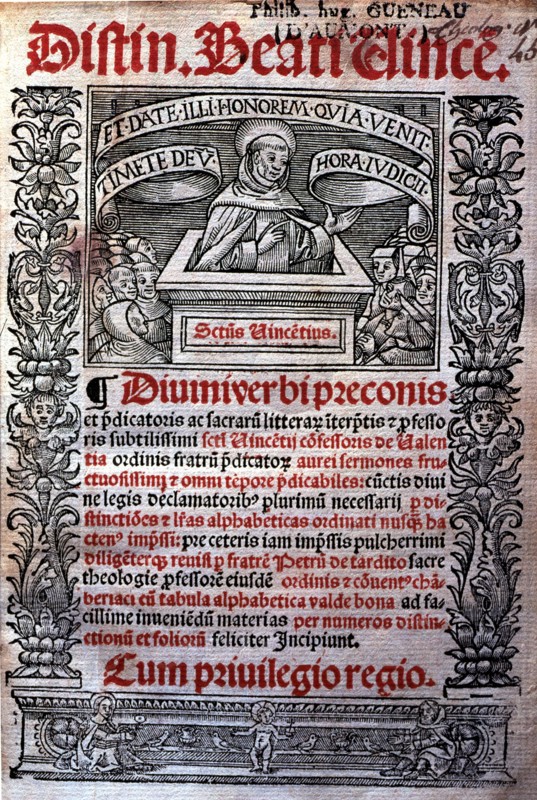 Sermons of St. Vincent Ferrer, cover of the Latin edition printed in Lugduni (Leyden) in 1523.