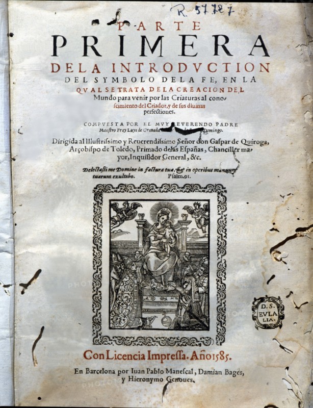 Introduction of the 'Symbol of faith', cover of the first printed part in Barcelona in 1585, work?