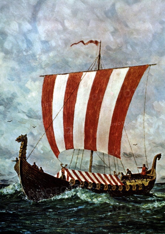 Viking ship, pictorial reconstruction.
