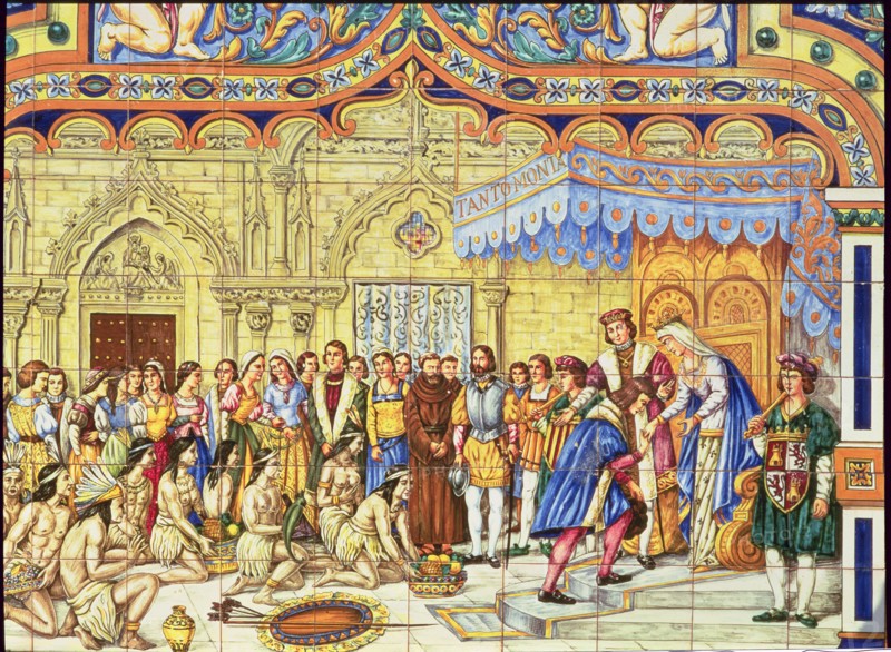 Colon received by the Catholic Kings after their first trip to Barcelona' tile panel located in t?