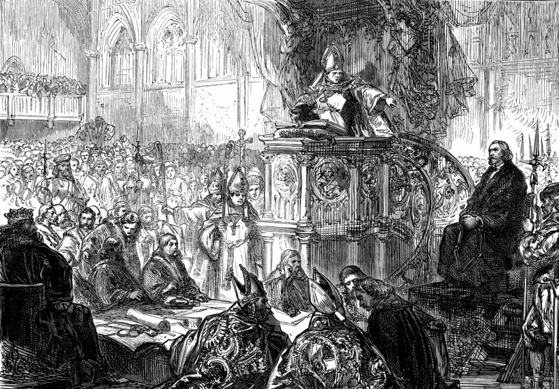 Hus, John (1371-1415), Czech religious reformer and writer, Bishop of Lodi preaching during the t?