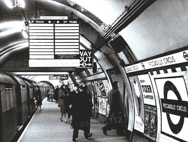Walk in Picadilly Circus Station, London Underground Railroad, 1950.