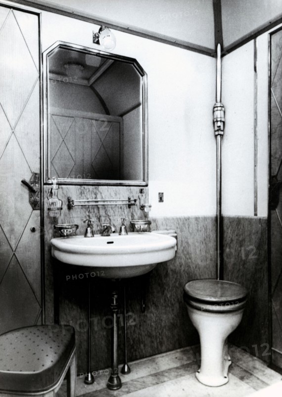Toilet cabin in an Italian wagon train, 1950.