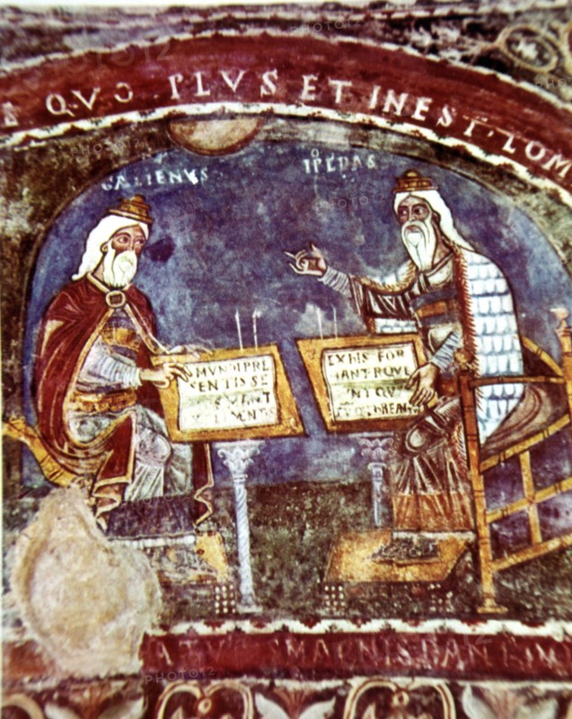 Hippocrates and Galen, physicians, fresco of the Cathedral of  Anagni.