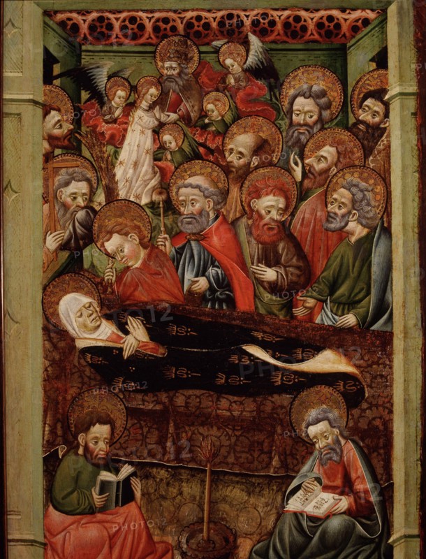 Saint Mary (Virgin Mary), daughter of St. Joachim and St. Anne and mother of Jesus Christ. 'Death?