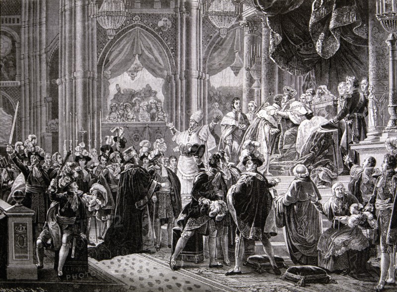Carlos X (1757-1836), King of France, consecration ceremony in 1825, engraving of  the National L?