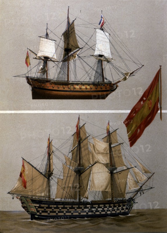Vessels 'Rayo' and 'Santa Ana' with the insignia flag of Admiral Gravina, who took part in the Ba?