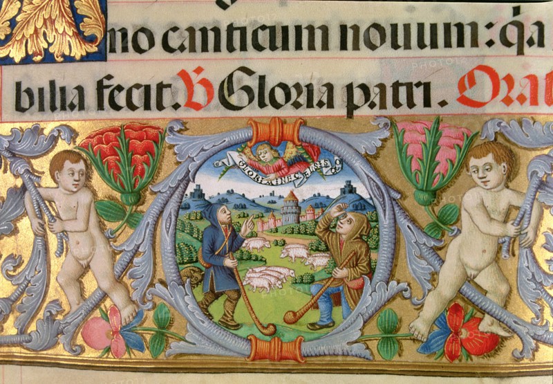 Shepherding scene with the castle at background, border of the rich Missal of Cardinal Cisneros.