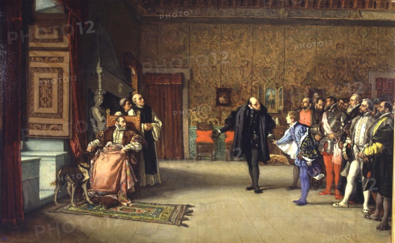 Presentation of D. John of Austria to the Emperor Charles V at Yuste, oil of 1869.