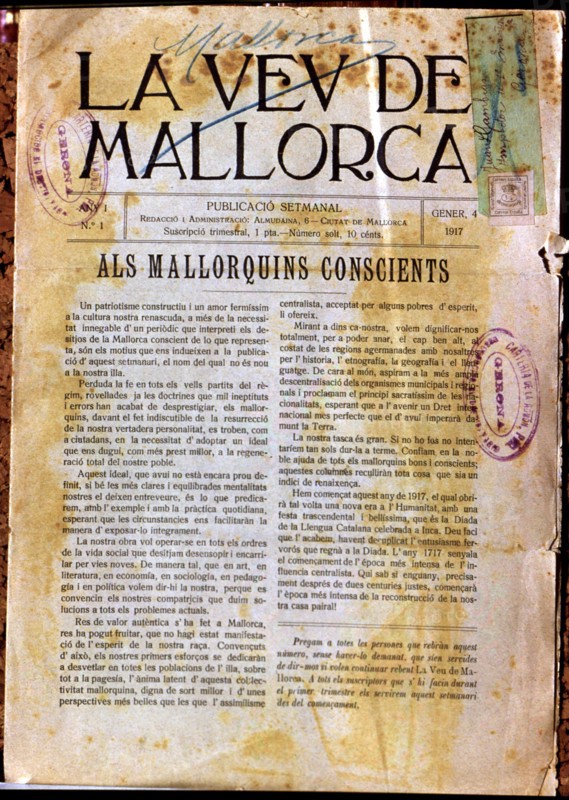 Cover of 'La Veu de Mallorca', Year 1, No. 1, 1917.