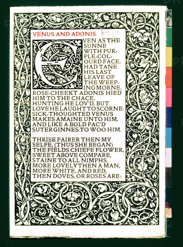 Cover of the poems of Shakespeare 'Venus and Adonis', published in 1593.