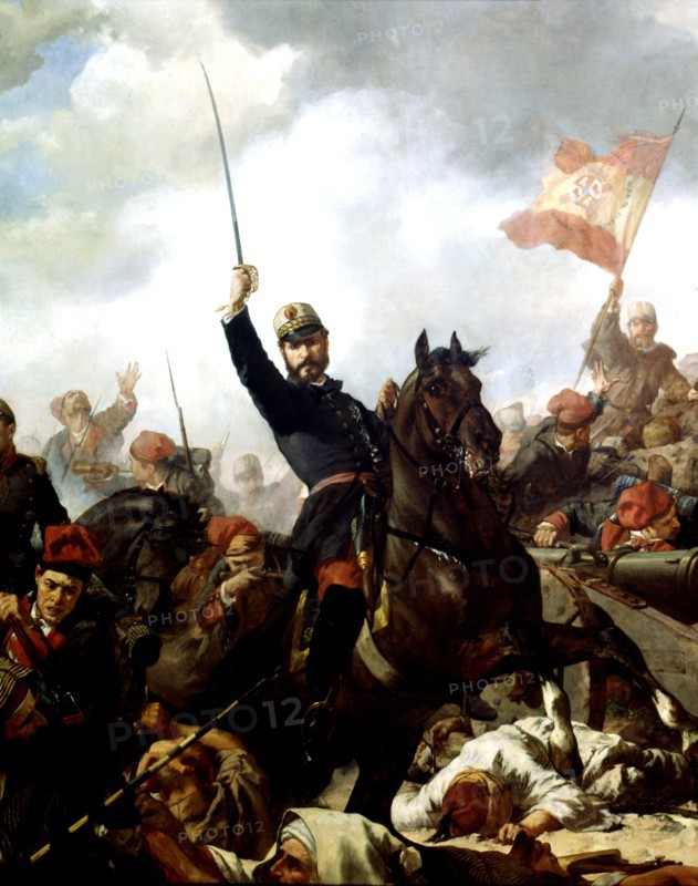 General Prim followed by Catalan volunteers and the battalion of Alba de Tormes, through the tren?