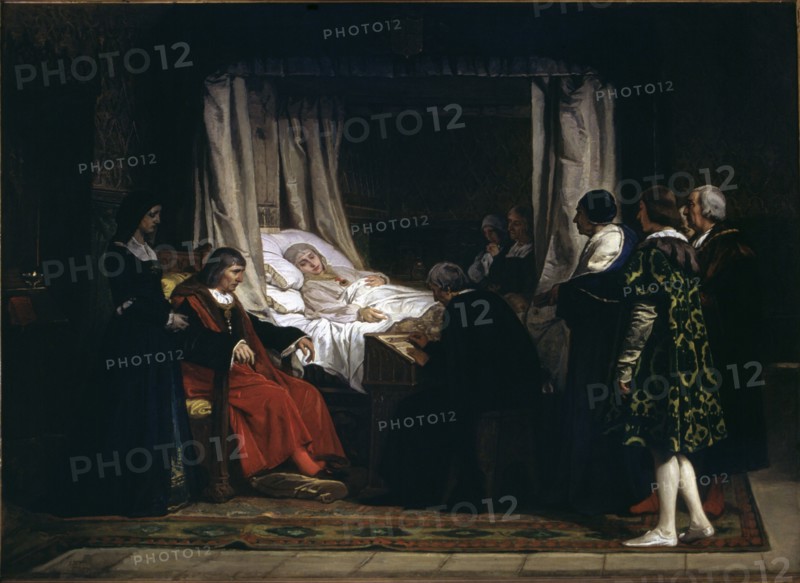 Isabella the Catholic dictating his will, oil, 1864.
