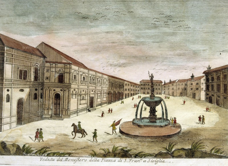 View of the Monastery in the Plaza de San Francisco in Seville, 19th century drawing.