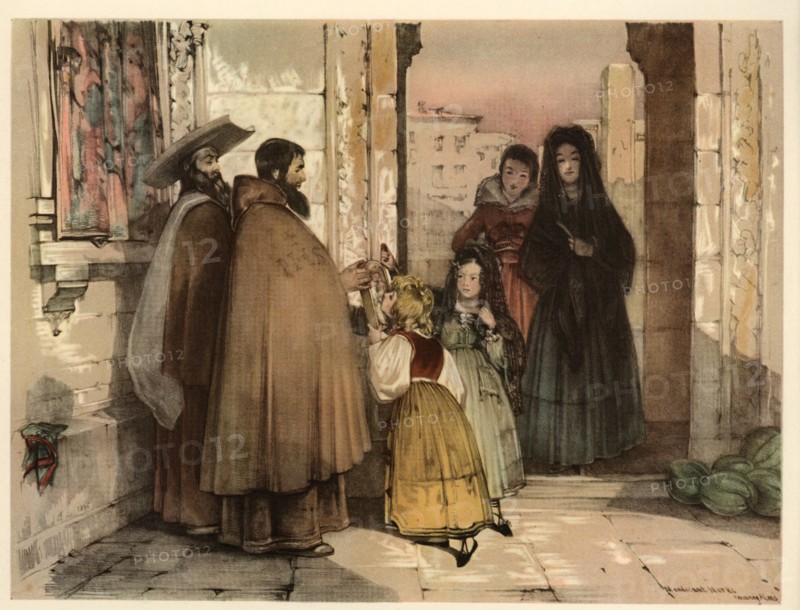 Spain. The reliquary. Folk costumes of the time.