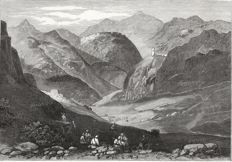 British-Afghan war, view of the Khyber Pass on the Afghan border with India.
