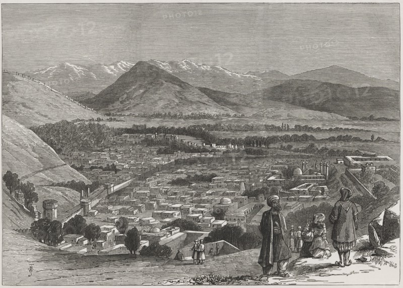 British-Afghan war, view of Kabul city from the top of the Citadel. Afghanistan.