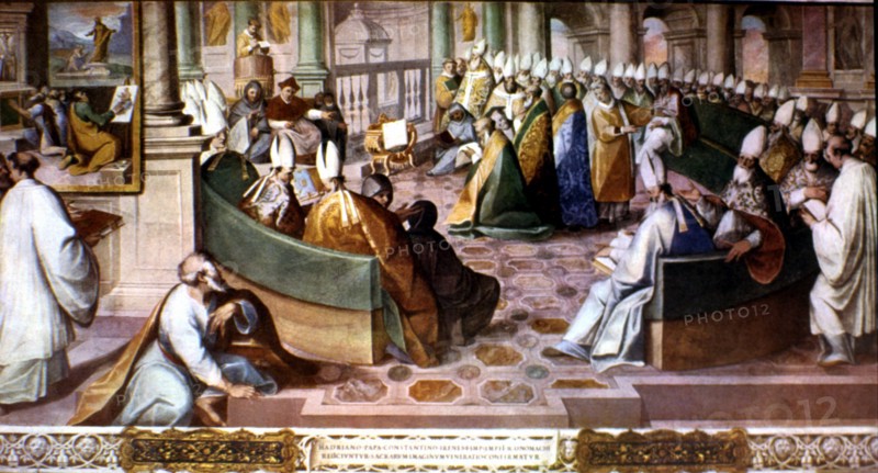 Second Council of Nicaea, held in 787 under Pope Adrian I and the reign of Constantine VI, fresco?