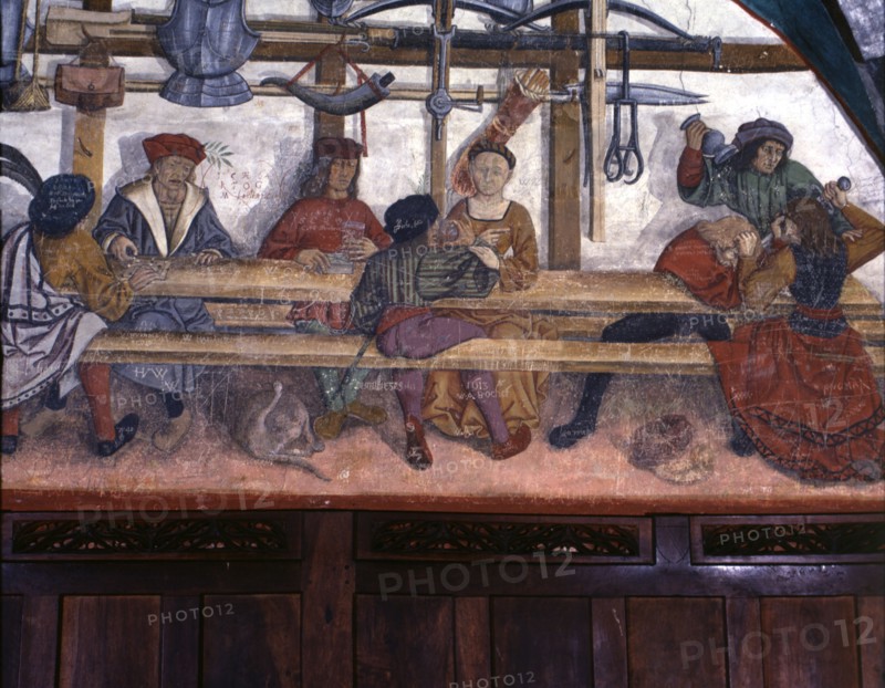Issogne Castle, frescoes, detail of the guard.