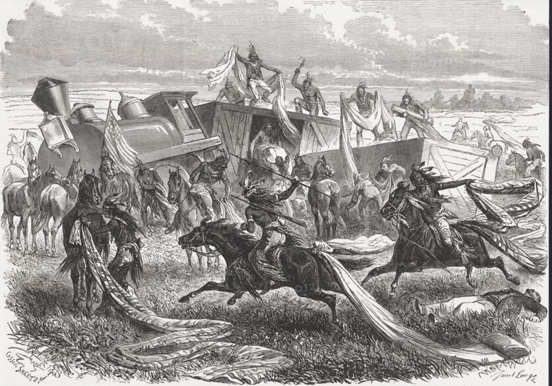 Assault of a freight train of the Pacific railroad by Sioux Indians, in the state of Idaho, engra?