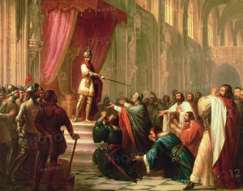 The Bell of Huesca, oil on canvas, 19th century. Ramiro II the monk orders to behead 12 nobles wh?