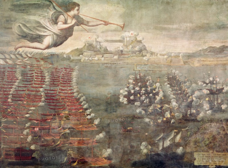 Battle of Lepanto, the winning ships entering the port of Messina.