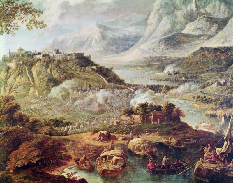 Assault to a fort, detail of a painting.