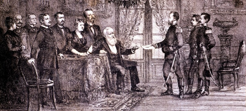 Dethronement of Pedro II, Major Solon delivers him the message on 16th November 1889.