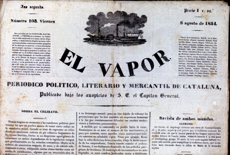 Head of the newspaper 'El Vapor, político, literario y mercantil de Cataluña' (The Steam, politic?