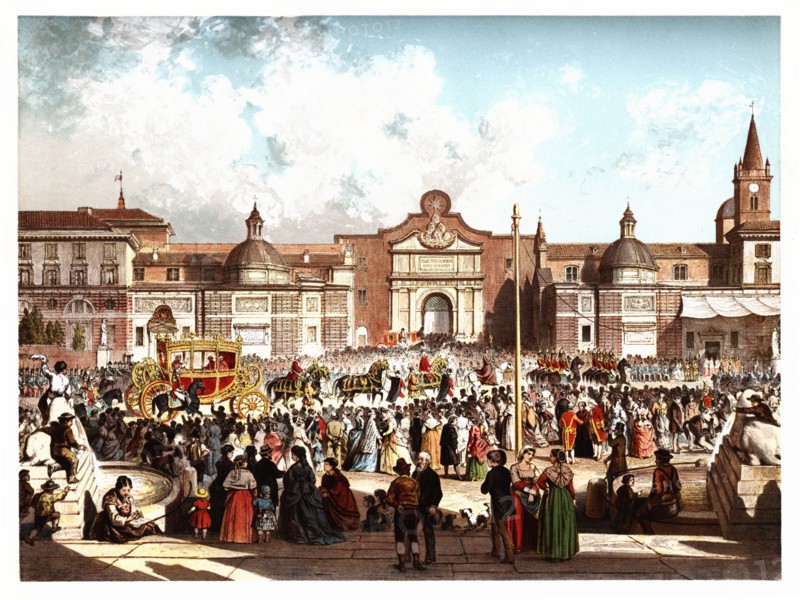 Pontifical ceremonies. Arrival of the Pope in a carriage to the church of Santa Maria del Popolo.?