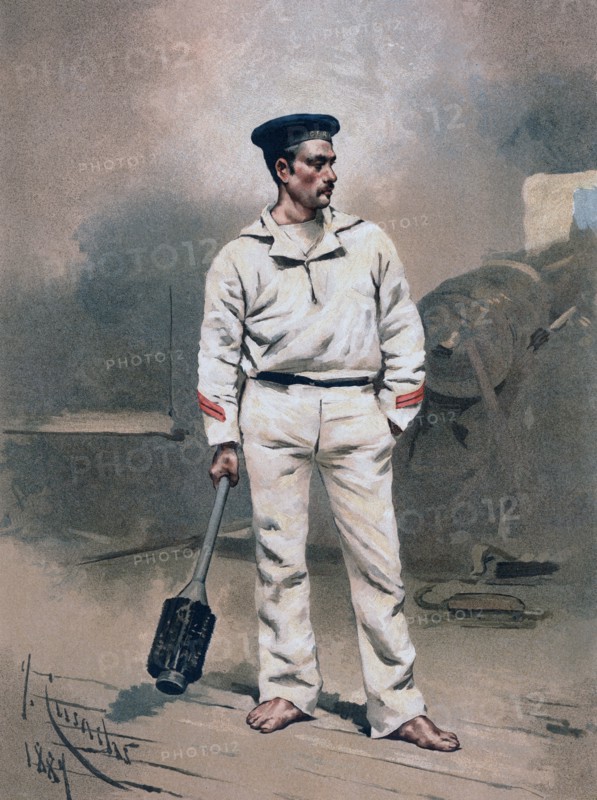 Sailor of the Marine Corps Artillery with ramrod, year 1887.