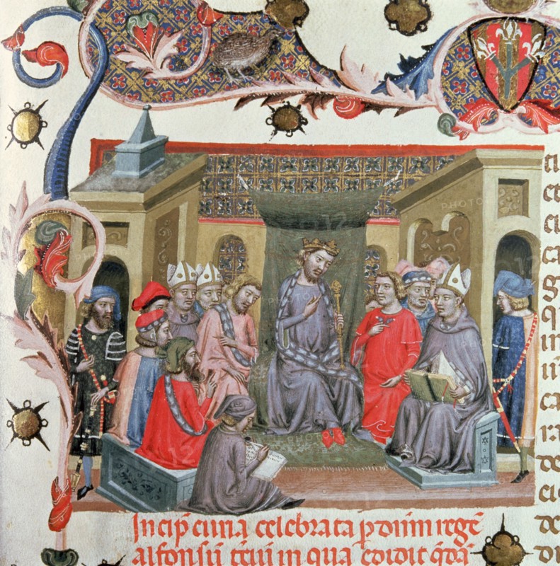 Alphonse III The Benign (1327 - 1336) chairing the Courts held in Montblanc, in 1330, detail, min?