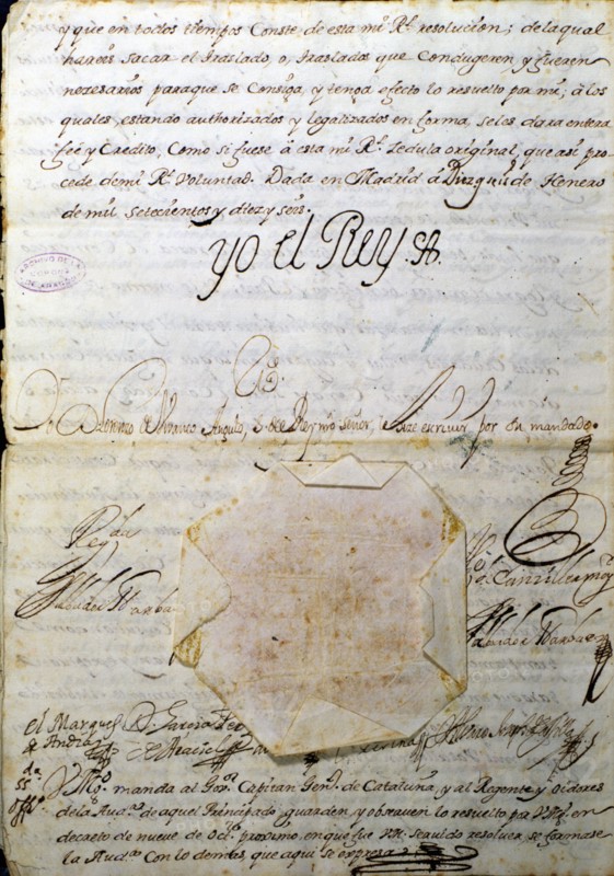 Decreto de Nueva Planta (Decree of New Plant), last page with the signature of king Phillip V; it?