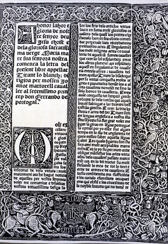 Front page of the print edition in Valencia in 1490 for 'Tirant lo Blanch', by Joanot Martorell.