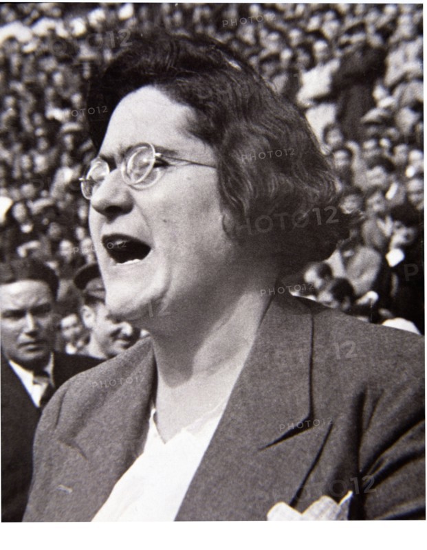 Federica Montseny (1905-1994), Spanish anarchist leader, during a miting in Barcelona.
